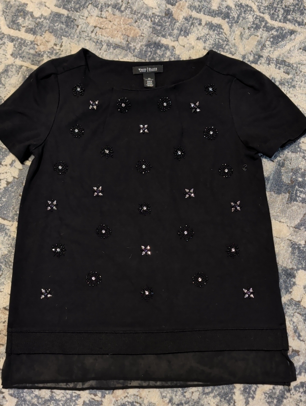 White House Black Market Black Beaded Short Sleeve Top